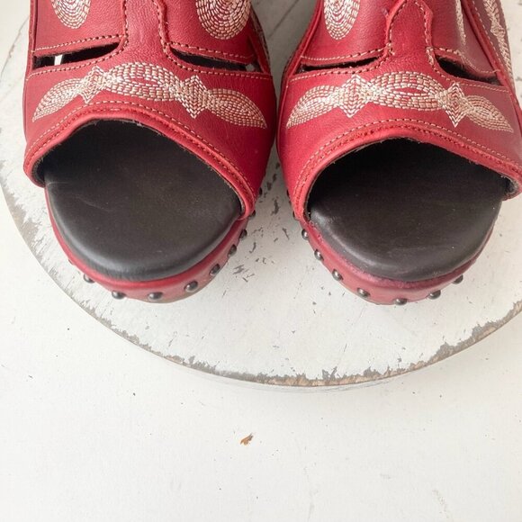 Lane Boots LEXINGTON Womens Red Wedges 11 Western Sandals Cowgirl Wooden Heels - Picture 6 of 11